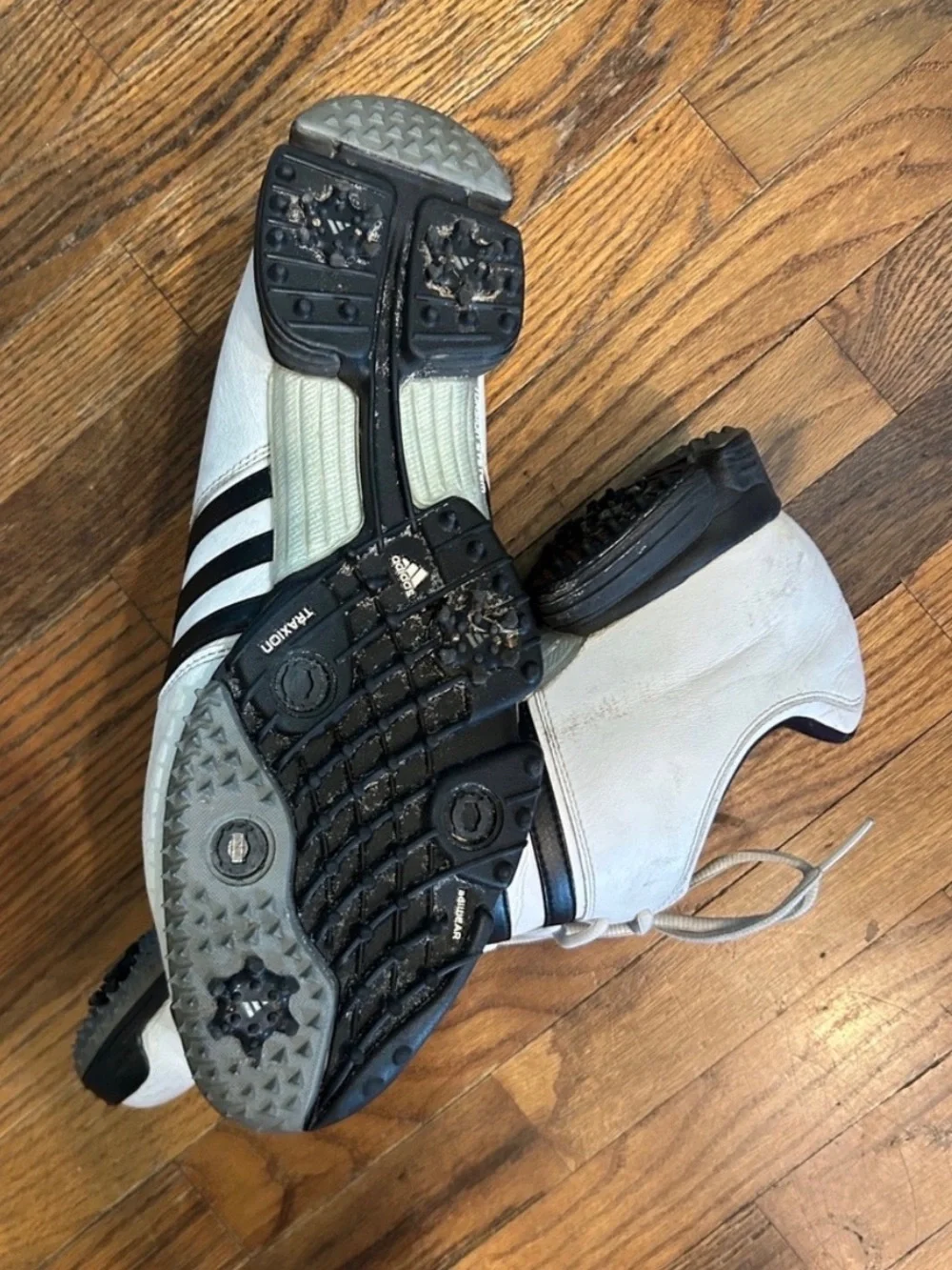 adidas White Athletic Shoes with Black Stripes